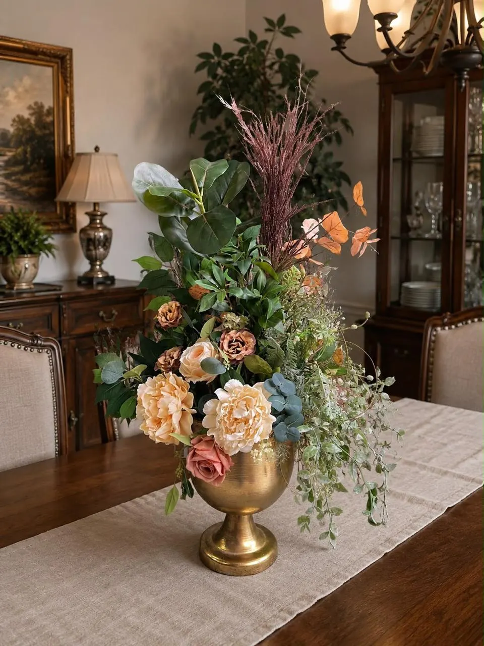 Interior elegante decorado con flores artificiales premium